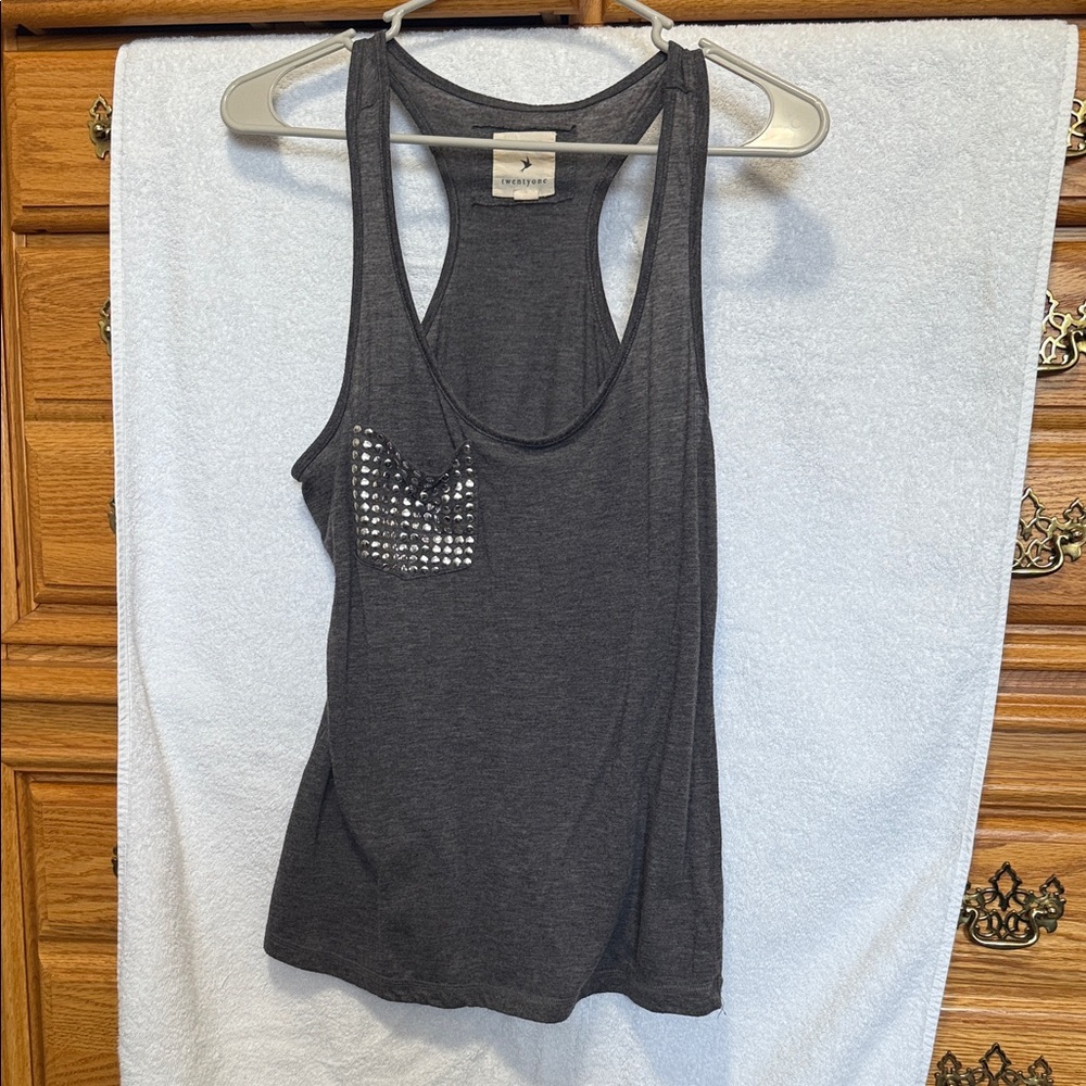 Forever 21 Charcoal Tank Top with Silver Studs
